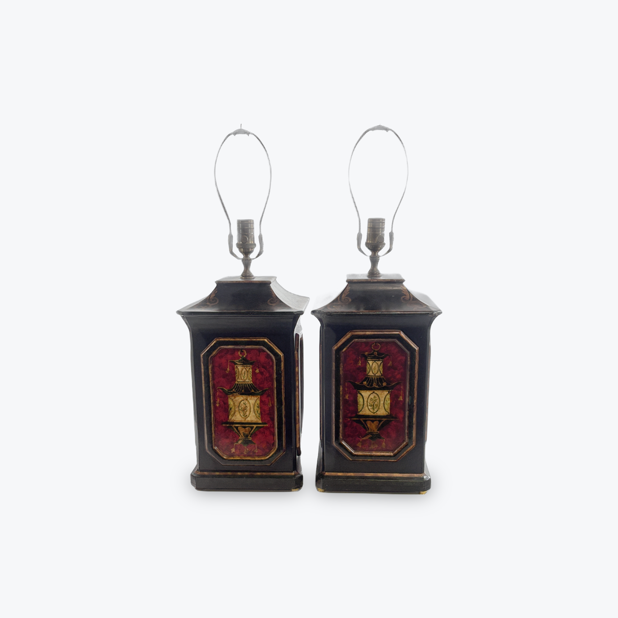 Pair of English Style Tole Cannister Lamps