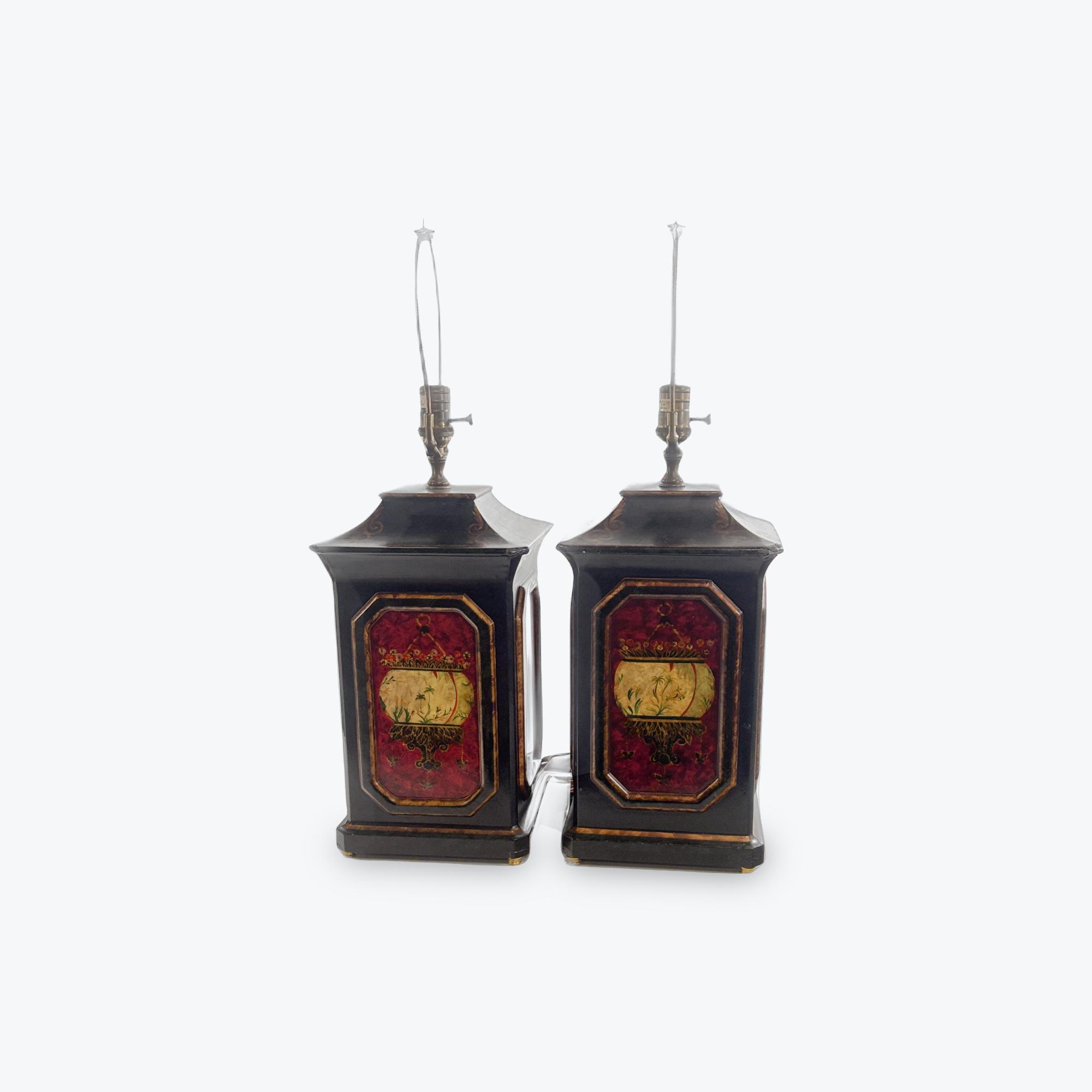 Pair of English Style Tole Cannister Lamps
