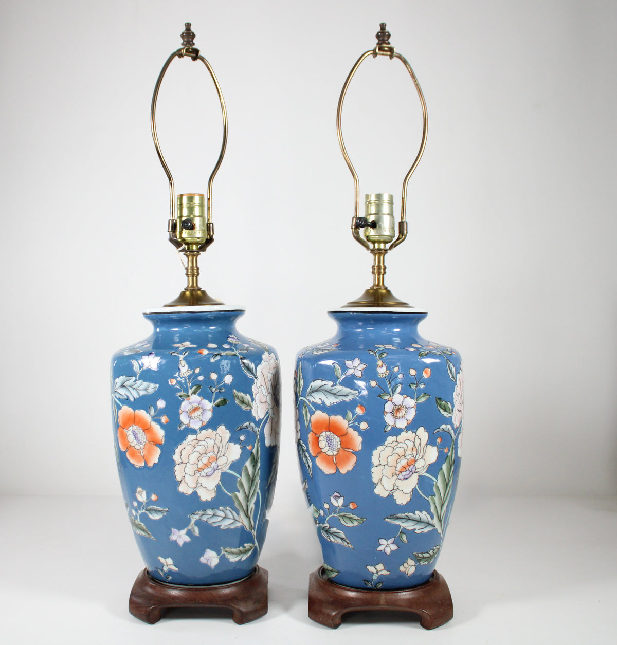 Pair of Chinoiserie Floral Ceramic Table Lamps