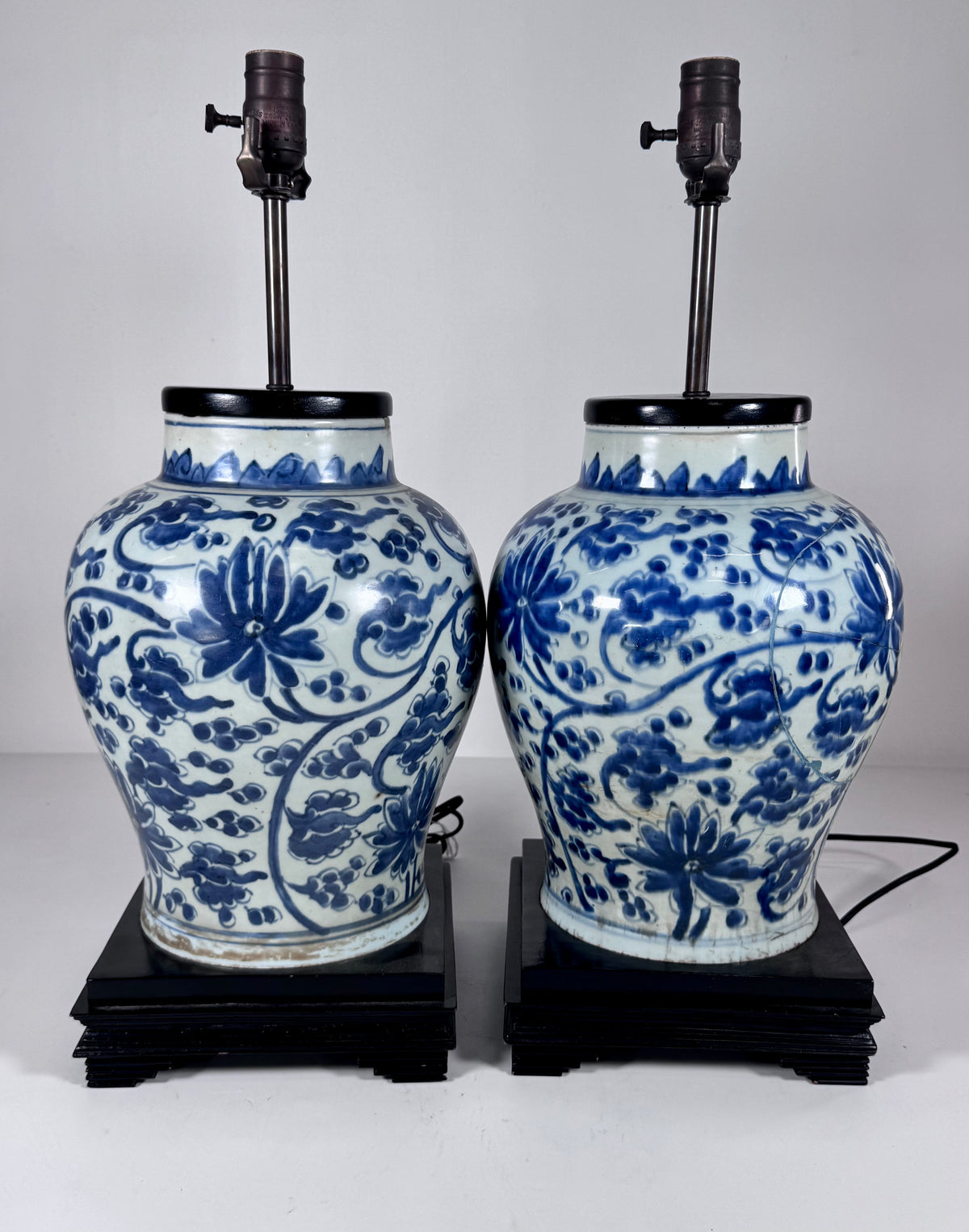 Pair of Chinese Blue and White Porcelain Lamp