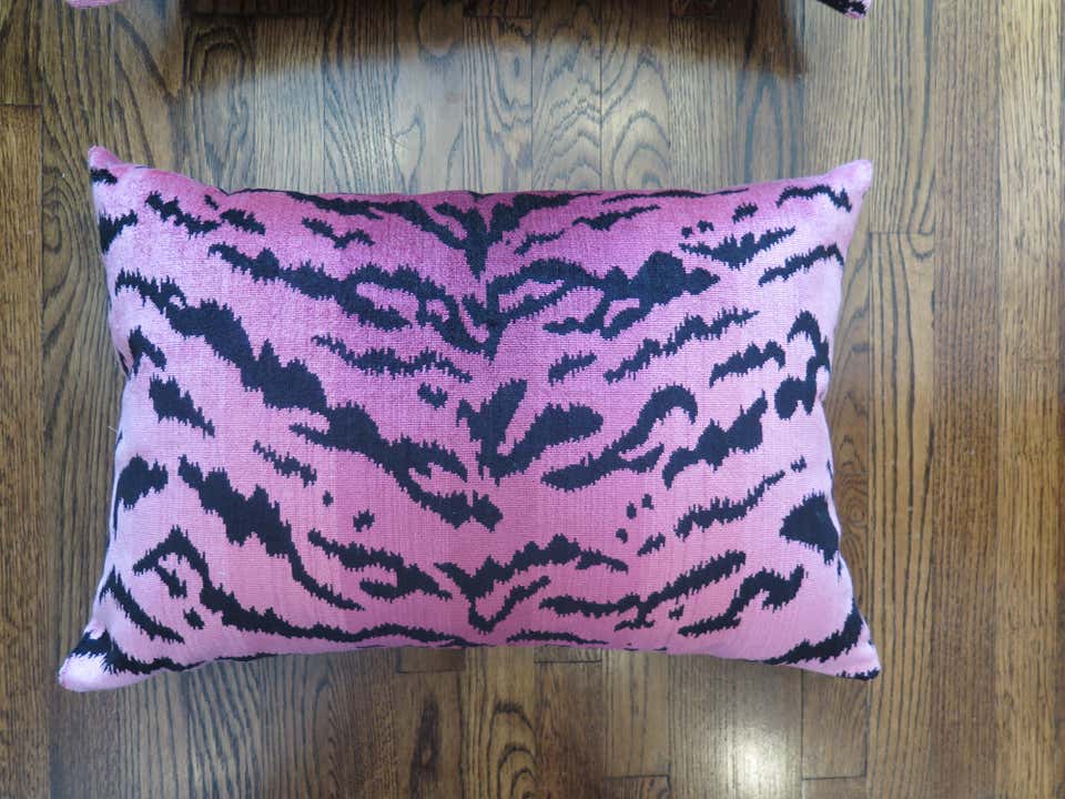 Scalamandré Le Tigre Silk Pink Velvet Pillows