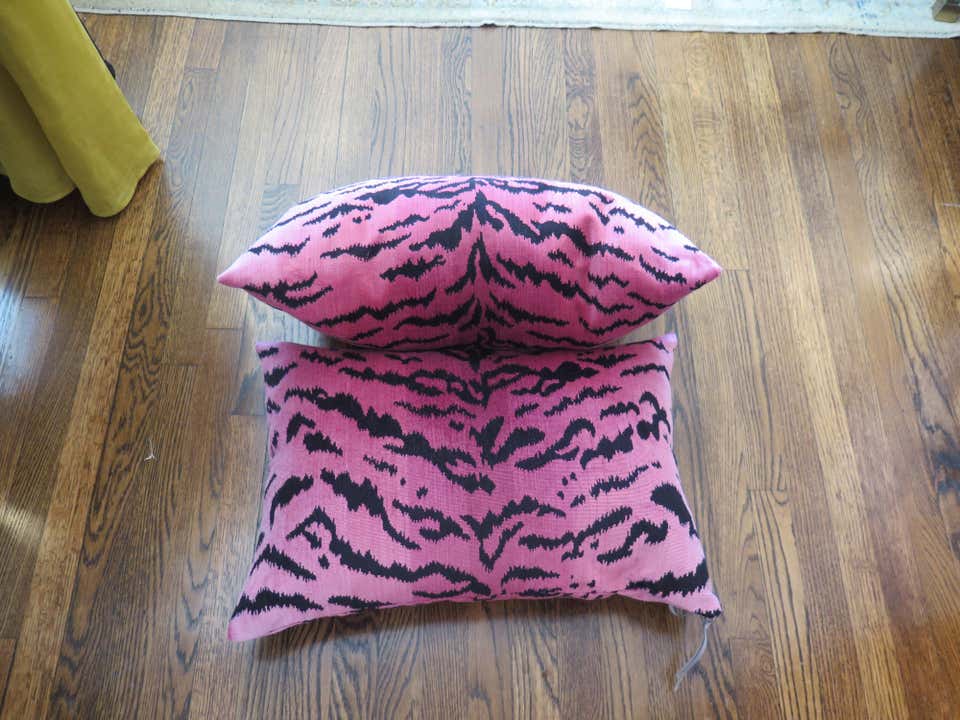 Scalamandré Le Tigre Silk Pink Velvet Pillows