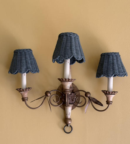 Sconce Rattan Lampshades (Scalloped in Navy)