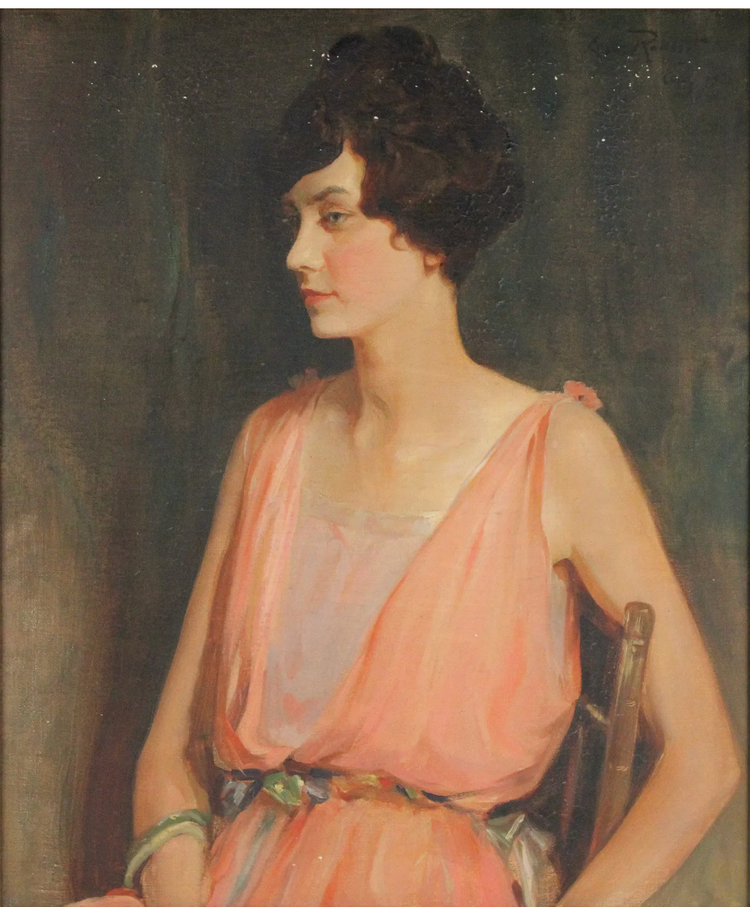 Portrait of a Woman in Pink Dress, Oil on Canvas