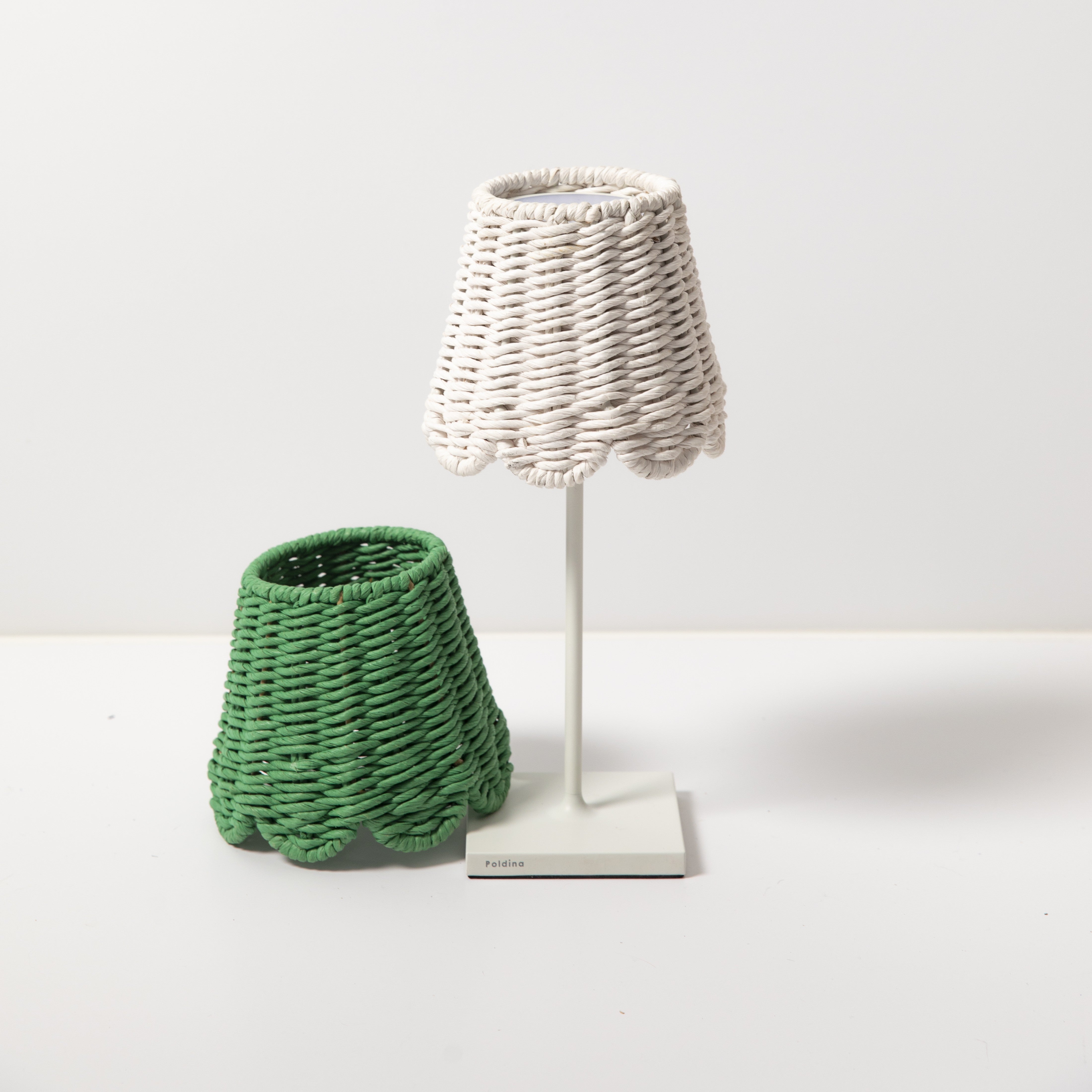 Small Twisted Rope Shade Cover (Scalloped in White)