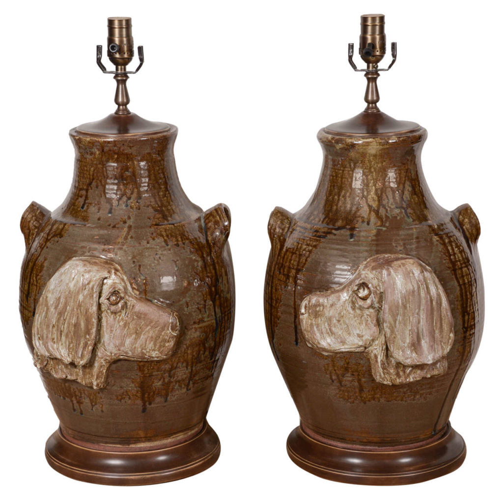 Pair of Pottery "Dog" Lamps