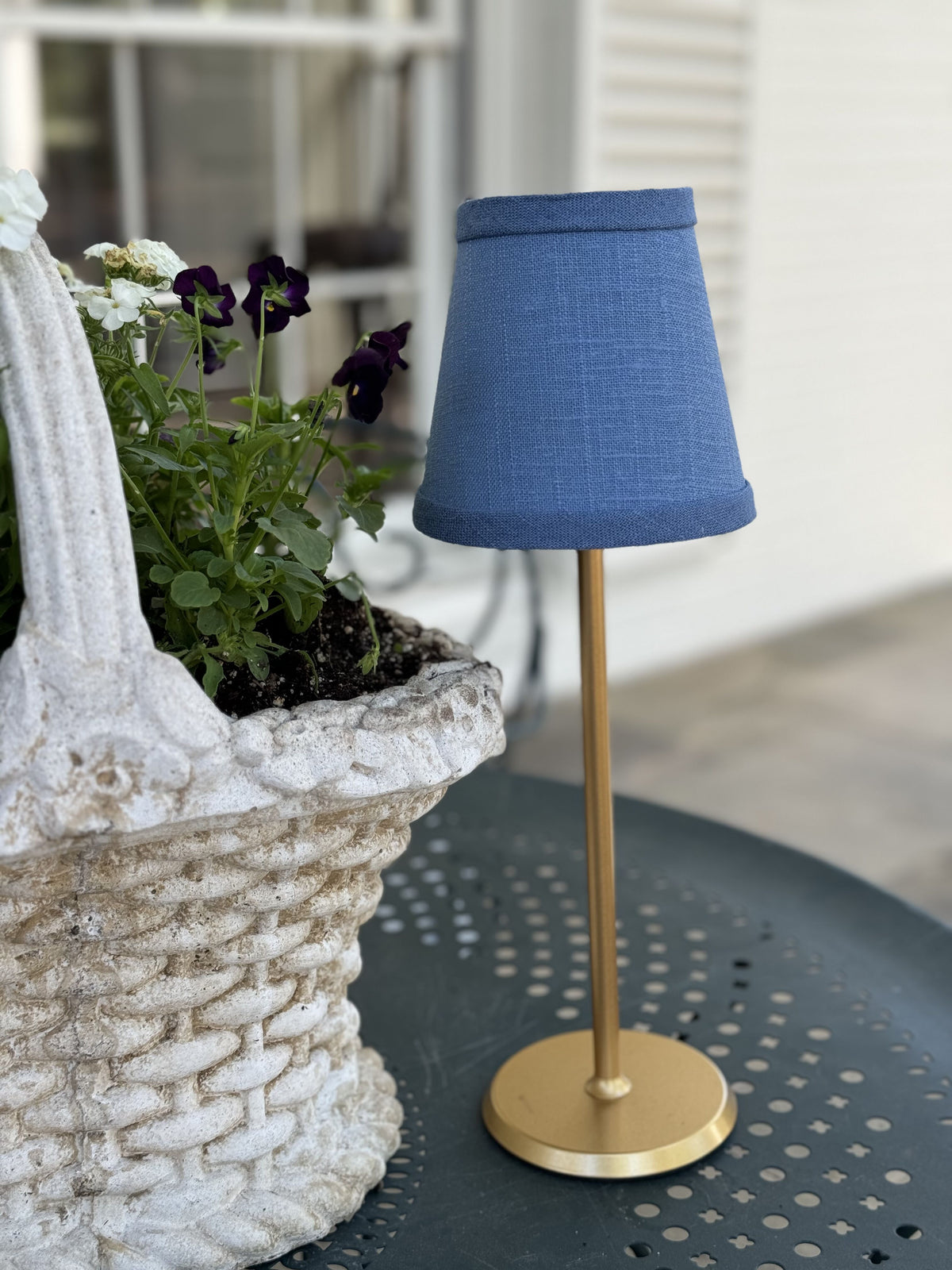 Small Linen Shade Cover in Blue Linen