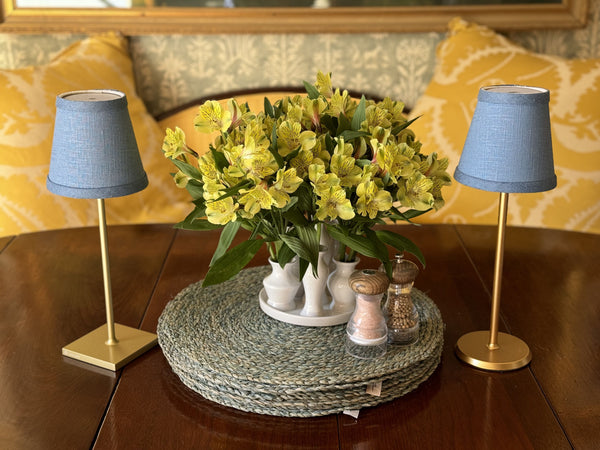 Small Linen Shade Cover in Blue Linen