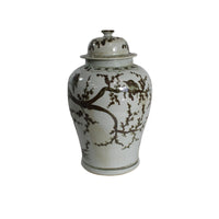 Rustic Brown Magpie On Treetop Porcelain Temple Jar - Large