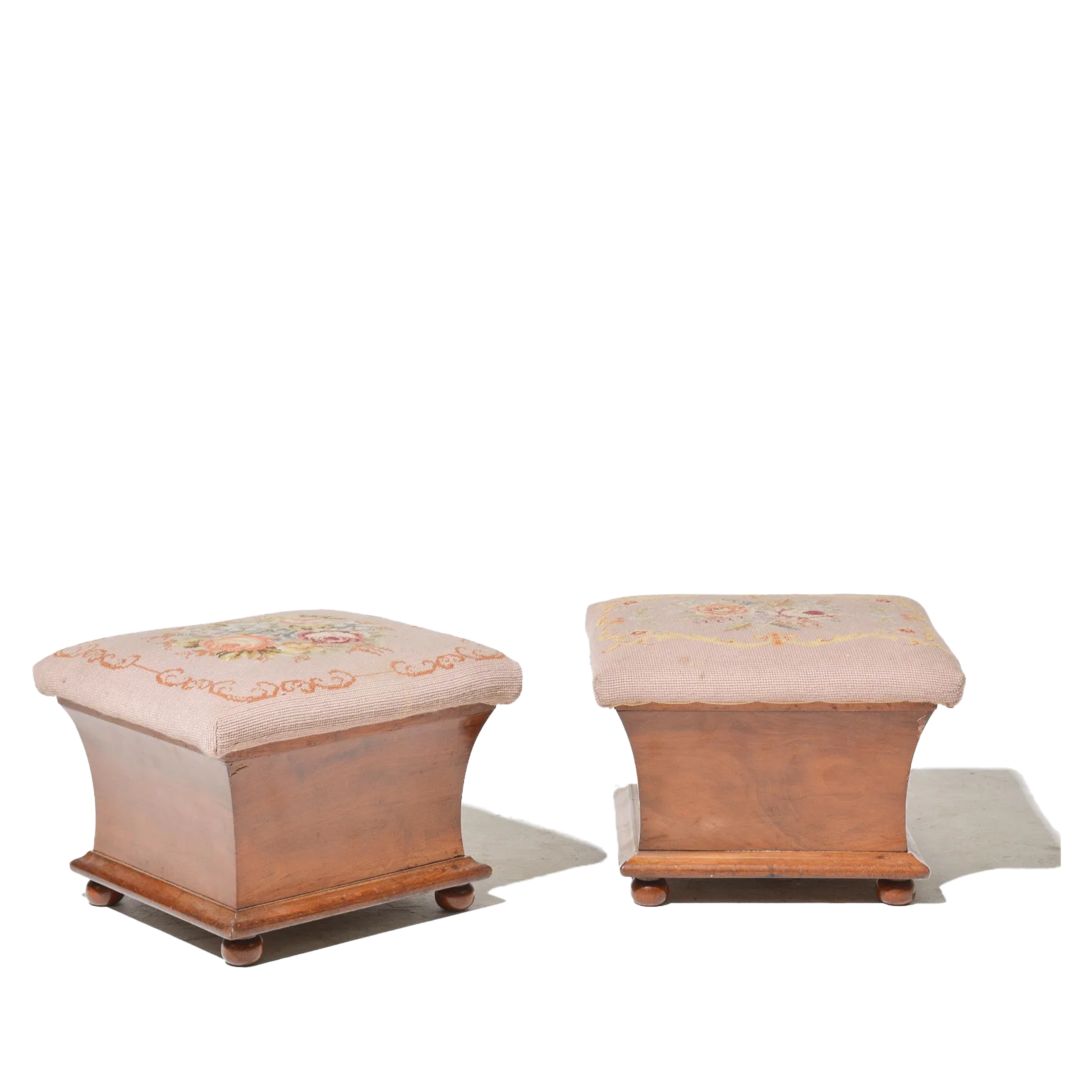 Pair of Needlepoint Mahogany Lift Top Stools