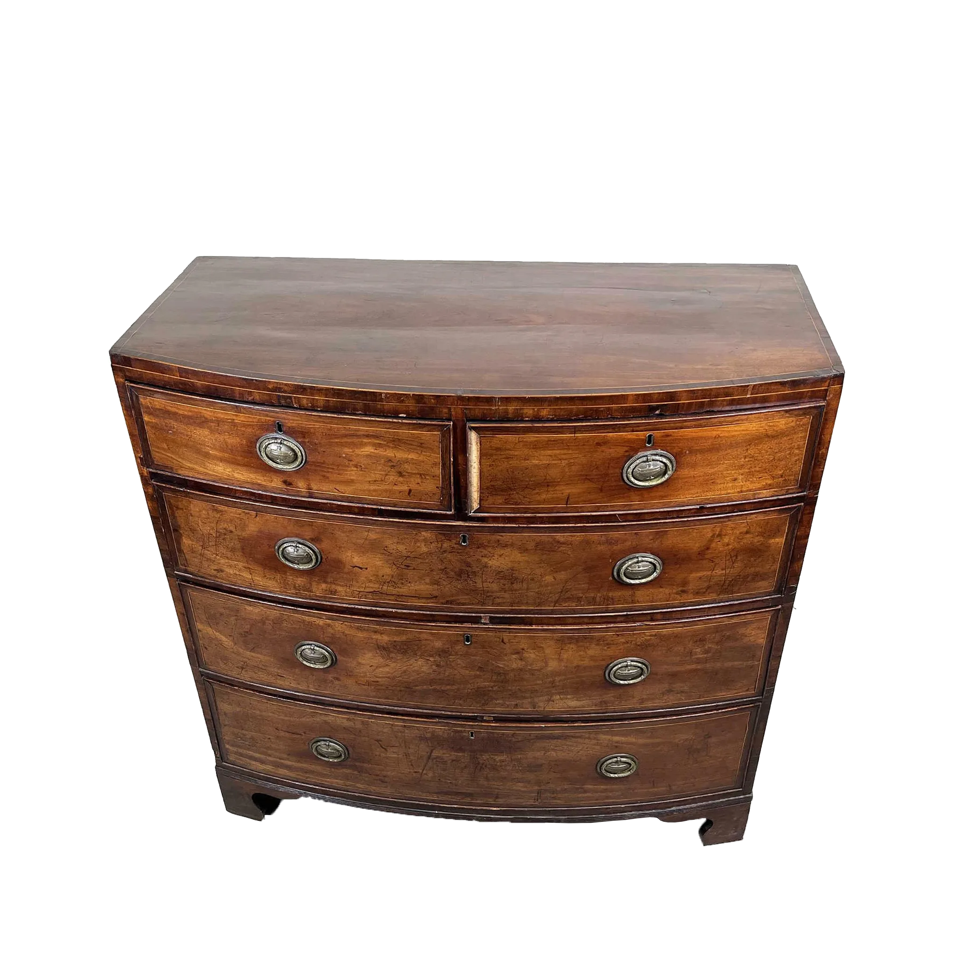Georgian Mahogany Bow Front Chest with Brass Pulls