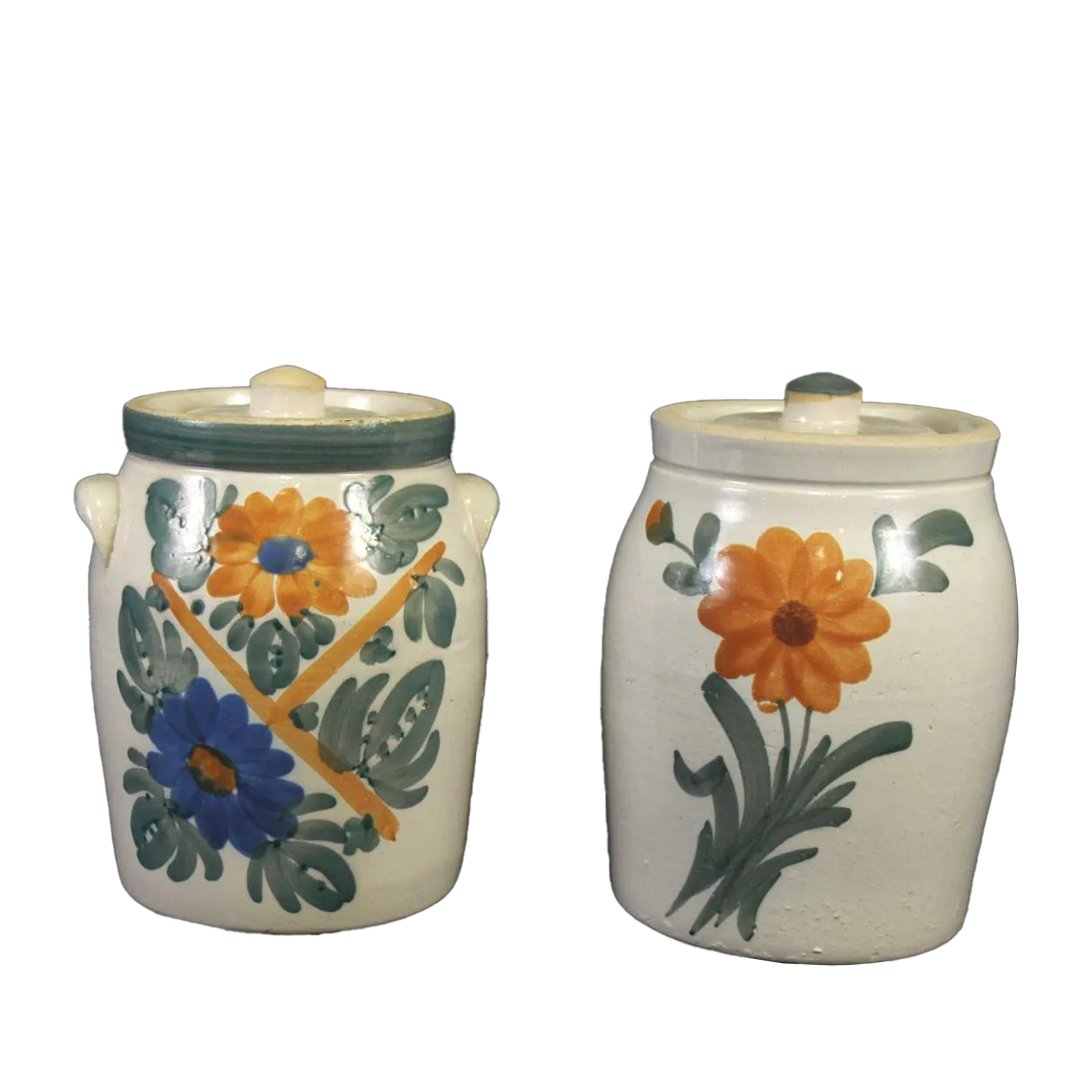 Pair of Flower Glazed Ceramic Jars