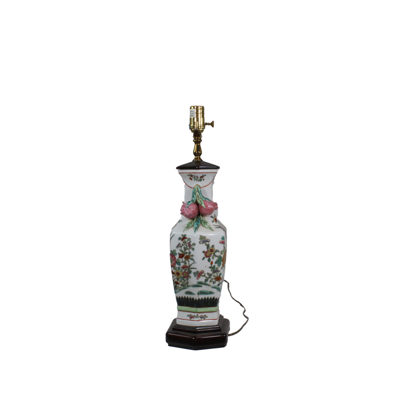 Pair of Chinese Famille Rose Pomegranate Lamps
