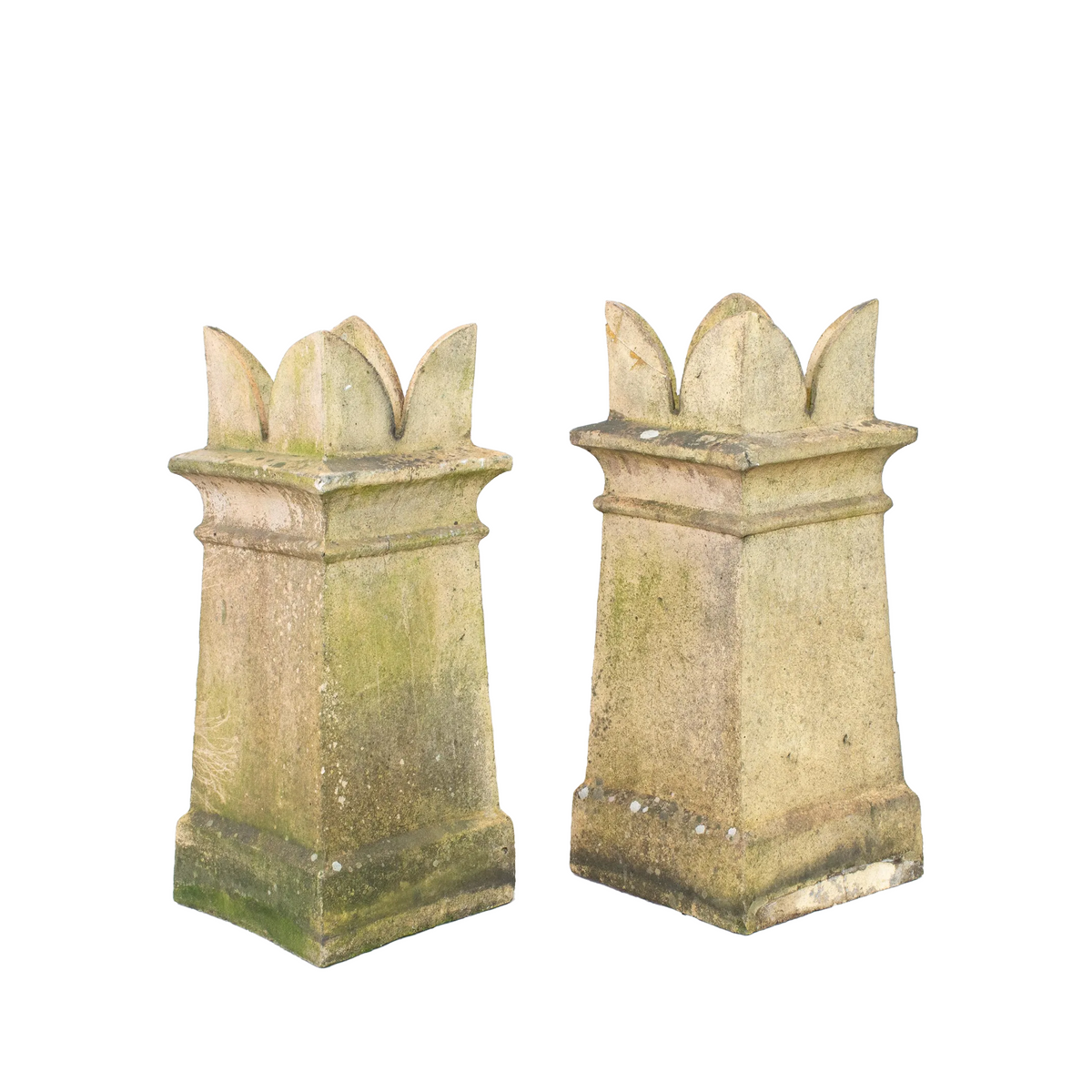 Pair of English Stone 4-Point Crown Top Chimney Pots