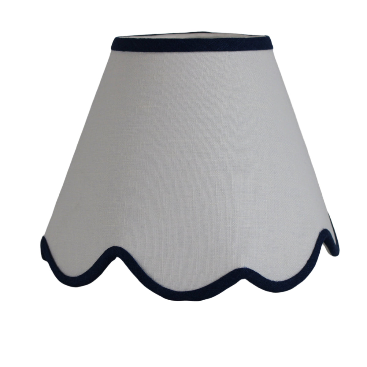 10" Fabric Lampshade (Scalloped in White with Navy Trim)