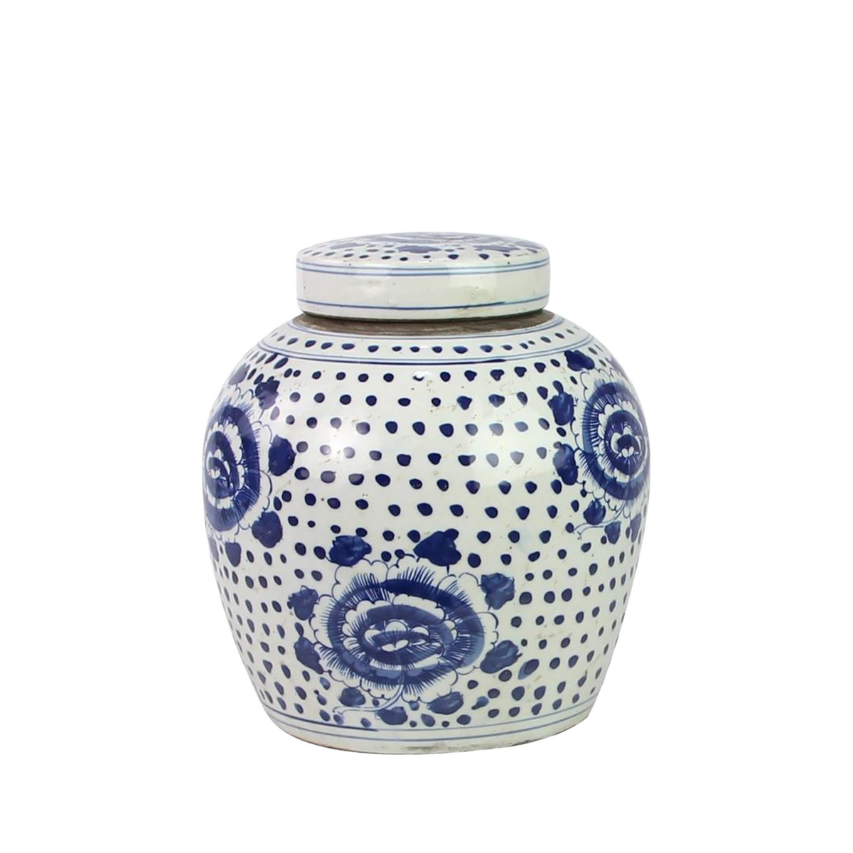 Blue And White Ming Jar Peony Dots