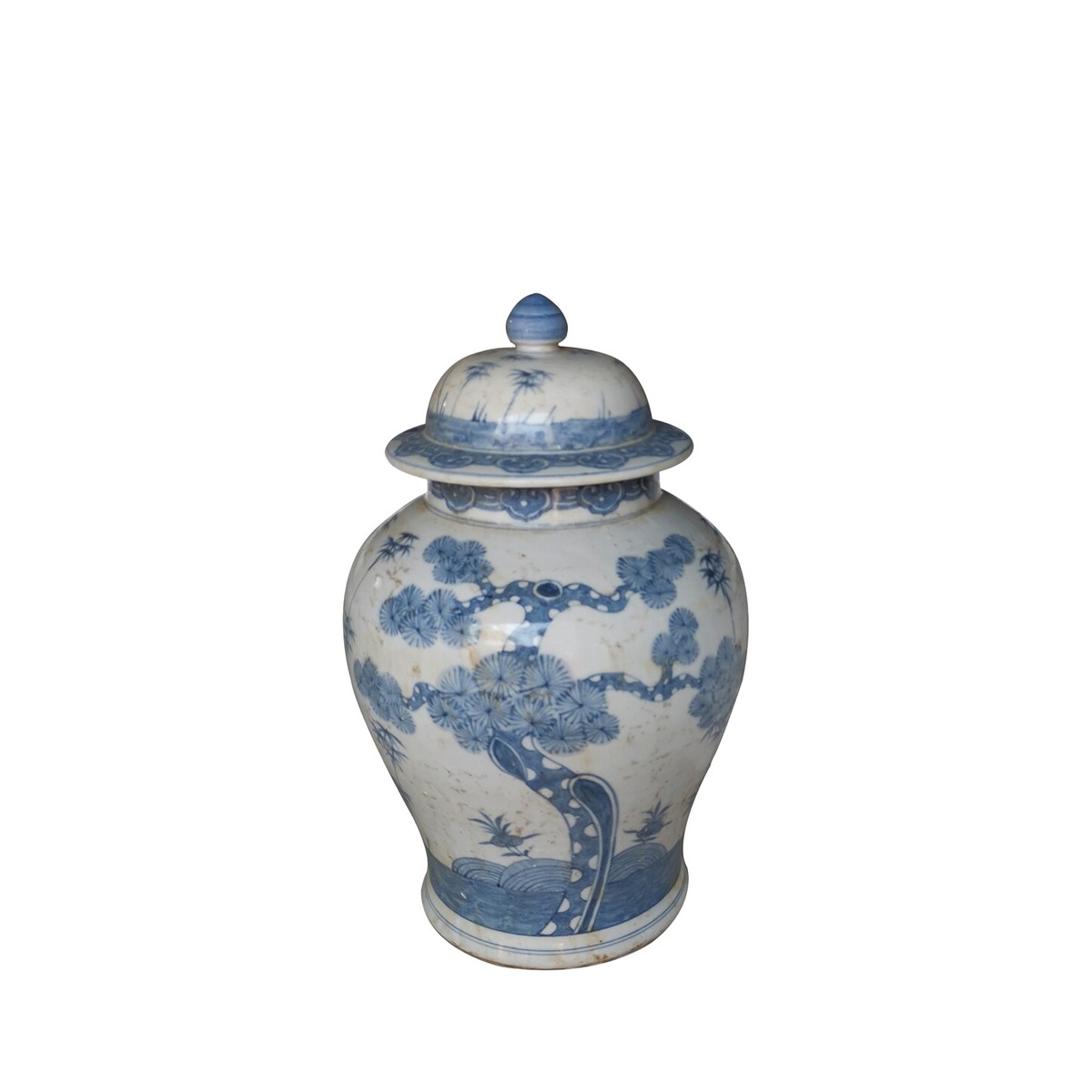 Blue And White Ming Pine Tree Temple Jar