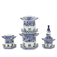 Blue And White Pagoda 5 Tier Twisted Vine Motif