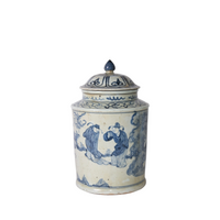 Blue And White Ancient People Lidded Jar